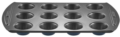 lakeland Non-Stick 12 Hole Deep Bun Tin – Clever Fill Guides for Evenly Sized Bakes Sure Grip Handle
