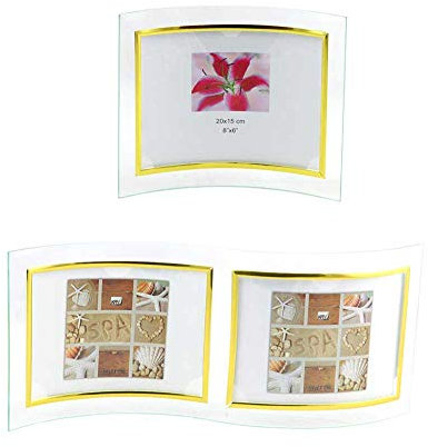 Ideal Verona Glas Bilderrahmen 10x15 cm 13x18 cm 15x20 cm Bilder gebogen Foto Rahmen: Farbe: Gold Quer | Format: 2X 10x15