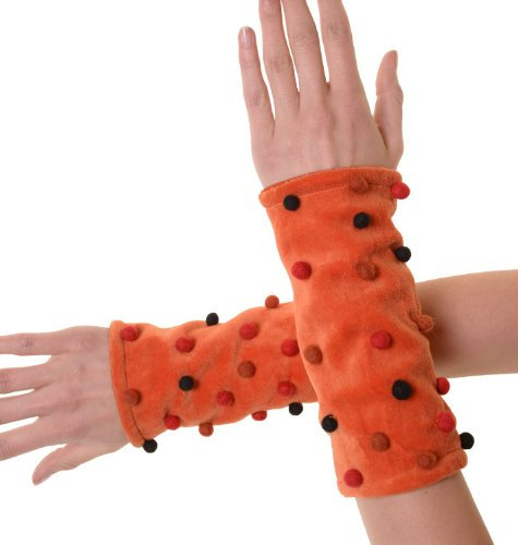 Kunst und Magie Samt Armstulpen Stulpen Handwärmer mit lustigen Filzkugeln, Farbe:orangetöne