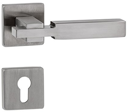 ck-türbeschläge Eckige Drückergarnitur Long Cube Edelstahl matt - Profilzylinder (PZ) *Metallische Unterkonstruktion*