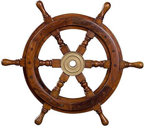 Dekoratives Steuerrad aus Holz mit Messingnabe. Von S bis XL Nautik Optik, Boot, Schiff, Maritim (Größe XL - 60 cm)