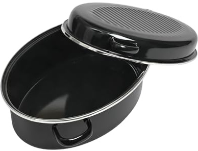 Kochstar K32711542, Roaster, Cocotte four avec couvercle, oval 42 cm, Acier émaillé, Marmite 8-10 personnes, Noir