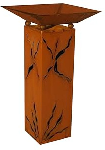 GARTENDEKOSHOP24 - Gartendeko Edelrost, Rostsäule mit Schale, 80 cm. Handgefertigte, viereckige Gartenrostsäule aus Metall, für den Outdoorbereich, wetterfest. Rostsäule mit Schale zum Dekorieren.