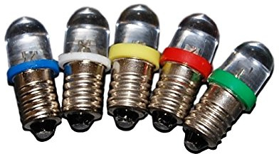 Sci-Supply Miniature Light Bulbs, 3 Volt Mini Lamps, E10 Small LED Bulbs, Multicolor (R,B,G,Y,W) Pack of 5