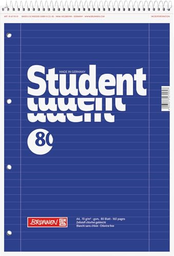 Brunnen 106791101 anteckningsblock/högskoleblock student (för vänsterhänt, A4, linjerad, linjerat 27, 70 g/m², 80 ark, med huvudspiral)