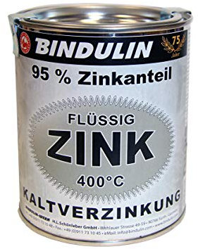 Flüssig Zink 750 ml Dose von Bindulin für Kaltverzinkung für alle Metalle zum Kaltverzinken auf elektrochemischer (galvanischer) Basis: grundieren, verzinken gebrauchsfertig, schnelltrocknend