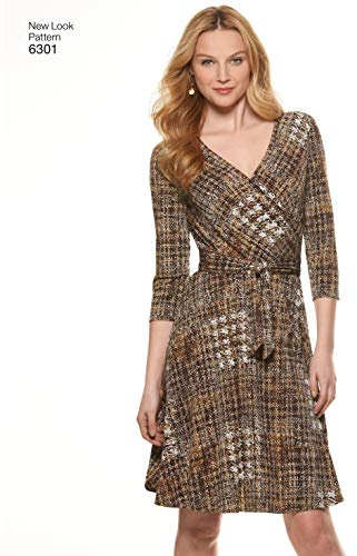 New Look Size A 8 - 10 - 12 - 14 - 16 - 18 - 20 Just 4 Knits Sewing Pattern 6301 Misses' Mock Wrap Knit Dresses, Multi-Colour , White