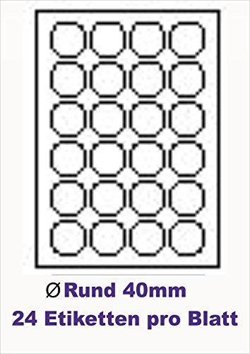 1200 Stk. Selbstklebende HOCHGLÄNZENDE Weiße Etiketten permanent klebend Adressetiketten Markierungspunkte Etikettenformat RUND Ø 40,0mm , 50 Blatt DIN A4, 180g/qm, NUR geeignet für Inkjetdrucker (Tinte)