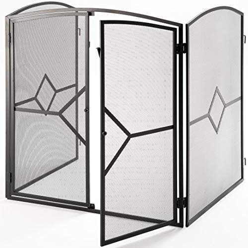 Crannog Heavy Duty Fire Guard Screen with Front Door, Features Back Safety Latch for Child & Baby. for Fireplace, Open Fire, Log Burner. Screen Fireguard to Keep Dog, Cat, Pet & Dogs Safe (Design)