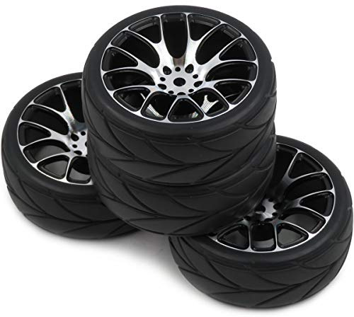 hobbysoul 4pcs New RC 1/10 On Road Tires Soft & Alloy Aluminum Rims Hex 12mm