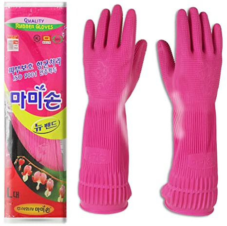 Mamison Quality Kitchen Rubber Gloves New Band Series (1 Pairs, Large). Cleaning Non-Slip Reusable Rubber Gloves. Home and Kitchen Washing, Made in Korea