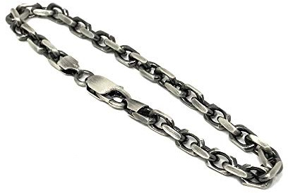 Strictly Gifts Men's Oxidised Silver Anchor Style Chunky Bracelet Width 5mm Length 21cm 925 Sterling with Gift Box Classic and Stylish