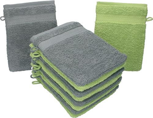 Betz 10 Stück Waschhandschuhe Premium 100% Baumwolle Waschlappen Set 16x21 cm Farbe anthrazit und apfelgrün
