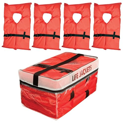 Absolute Outdoor Kent Clear Storage Bag with Type II Life Jackets, 4 Each (Adult, Orange)