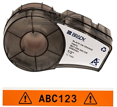 Brady Vinyl Label Tape for Label Printer M211 & M210 - Self Adhesive Vinyl Printer Labels - Black on Orange (12.70mm x 6.40m) - M21-500-595-OR