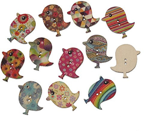 SiAura Material ® - 100x Holzknöpfe Mix Vögel 30mm x 28mm