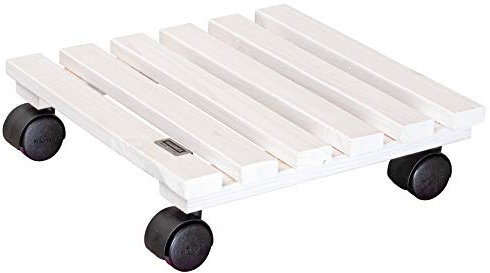 WAGNER Soporte con Ruedas para Plantas Nature 29 x 29 x 8 cm I Carro para Plantas de Interior I Madera Maciza FSC®, Blanco I Capacidad de Carga 100 kg I 20083001