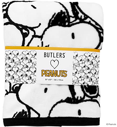 BUTLERS Fleecedecke Peanuts (130 x 170 cm) mit Snoopy-Allover-Motiv - Bettdecke, Tagesdecke für Sitzfläche, Kuscheldecke für Wohnzimmer, Sofa oder Couch
