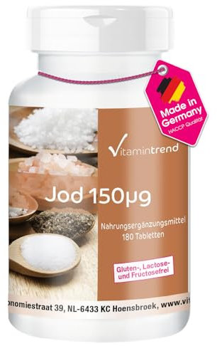 Jod Tabletten - 150mcg - 180 Tabletten - ! FÜR 6 MONATE ! - vegan - Kaliumjodid | Vitamintrend®