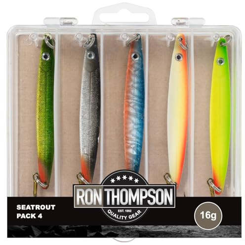 Ron Thompson Seatrout Pack de 4 + boîte de 16 g – 5 cuillers pour Truite de mer pour pêche au Lancer, Clignotant pour Truite de mer