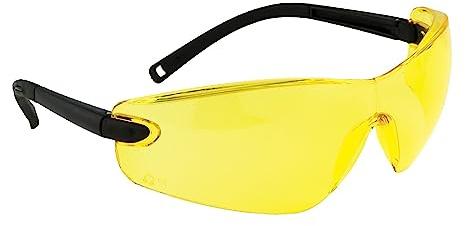 Portwest PW34 Profile Safety Glasses Flexible Arms UV Protection Polycotton | Amber, One Size, CE Certified, EN 166, EN 172, Anti-Scratch Coating, Multi Pocket, Reflective, Durable, Reinforced Panels
