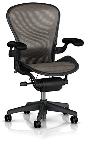 Herman Miller Aeron Chair Highly Adjustable with Lumbar Support Pad with C7 Hard Floor Casters - Medium Size (B) Graphite Dark Frame, Classic Dark Lead Pellicle Mesh Home Office Desk Task Chair