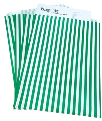 Bag It Plastics Candy Stripe Paper Sweet Bags Green 10 x 14 Pack of 50 Multi-purpose Wedding Occasion Type
