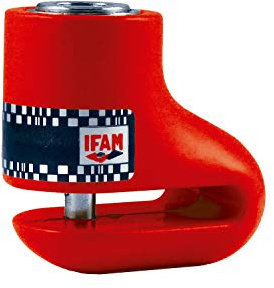 IFAM Antirrobo Freno Disco Moto DF1, 5.5mm Diámetro, Cerradura Automática, 2 Llaves Tubulares, Color Rojo, Compacto y Seguro, Acero Endurecido, Ideal Motocicletas de Pequeña o Mediana Cilindrada