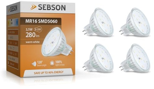 SEBSON LED Lampe GU5.3 / MR16 warmweiß 3.5W, ersetzt 30W Glühlampe, 280 Lumen, 12V DC, Leuchtmittel 110°, 4er Pack