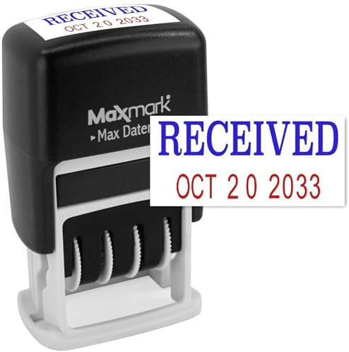 MaxMark Self-Inking Rubber Date Office Stamp with Received Phrase Blue Ink & Date RED Ink (Max Dater II), 12-Year Band