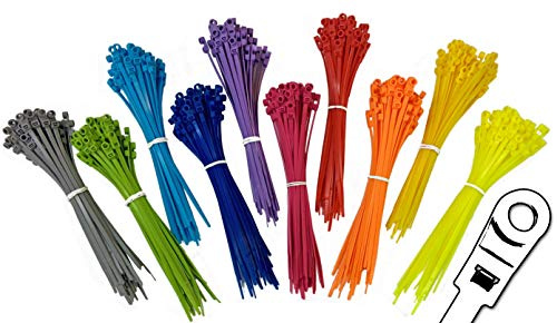 Electriduct 8 Nylon Mounting Cable Ties Plastic Mount Head Screw Zip Ties - 50 lbs - 500 Pack - Multicolor (Blue, Red, Green, Yellow, Fuchsia, Orange, Gray, Purple)