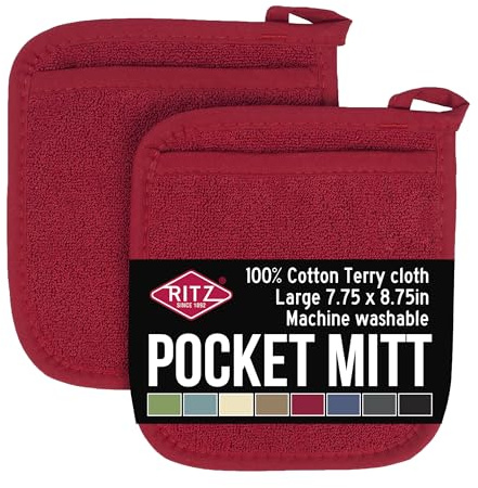RITZ Terry Pocket Mitt & Hot Pad: Unparalleled Heat Resistant, Durable 100% Cotton – Ergonomically Designed for Optimal Grip – Easy-Care Machine Washable – 2-Pack, Paprika