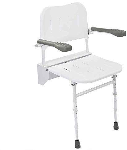 NRS Healthcare Wall Mounted Folding Shower Seat M53370 - with Legs, Back and Arms