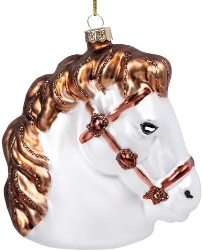 SIKORA Pferdekopf weiß besondere Weihnachtskugel Glas Christbaumschmuck Deko Figur Weihnachten Anhänger Ornament - Trend Line - BS180