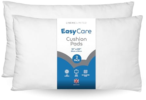 Linens Limited - Cushion Insert 30cm x 50cm, Made in the UK, Soft and Plump, Non-Allergenic Sofa Cushion Pad, Easy to Clean, Small Cushion Inner, Perfectly Fits Covers (White) (2 Pack)