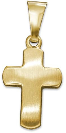 CLEVER SCHMUCK Gold Kreuz für Kinder 12 mm matt gewölbt 925 Sterling Silber vergoldet für Junge & Mädchen im Kreuz Etui