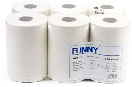 Funny Handtuchrolle mit Spezialkern, für Markenfreie Spendersysteme, 2 lagig hochweiß, 21, 3 cm, circa 100 m, 5er Kern, 1er Pack (1 x 6 Stück)