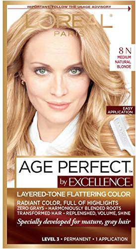 L'Oreal Paris Excellence Age Perfect Layered Tone Flattering Color, 8N Medium Natural Blonde Set (Packaging May Vary)