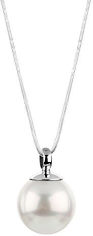 Nenalina Damen Halskette und Perlen-Anhänger mit weißer Muschelkernperle (14 mm), Kette mit Frauen Schmuck Anhänger Perle, 45 cm Damenkette 925 Sterling Silber, Brautschmuck, KAS-227