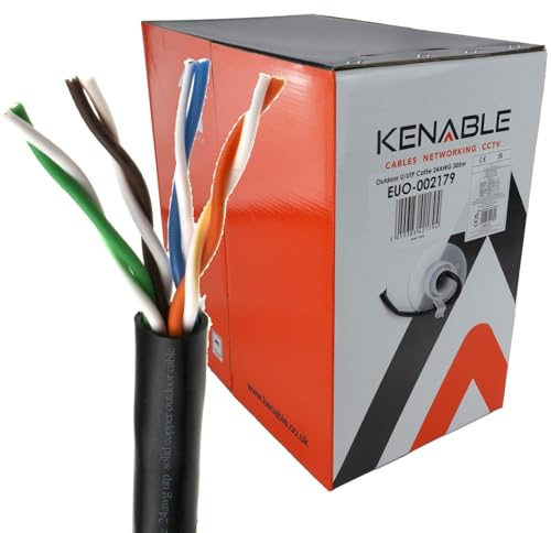 kenable External CAT5e Outdoor Use Copper Ethernet Network Cable Reel UTP 305m Black