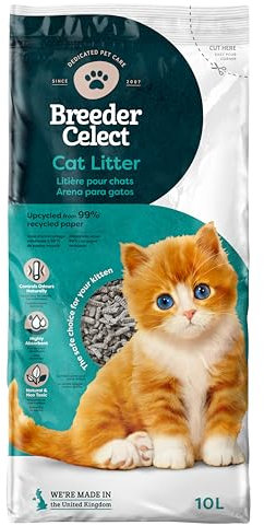 Breeder Celect All-Natural Cat Litter (10L) – 99% Recycled Paper, Highly Absorbent Kitten Cat Litter/Bedding, Excellent Odour Control, Non-Clumping, Biodegradable & Compostable