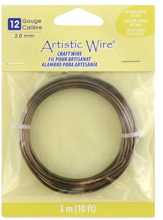Artistic Wire, 12 Gauge Tarnish Resistant Colored Copper Craft Wire, Antique Brass Color, 10 ft