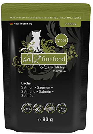 catz finefood Purrrr Lachs Monoprotein Katzenfutter nass N° 105, für ernährungssensible Katzen, 16 x 80 g