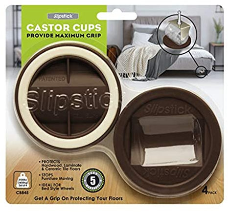 Slipstick CB845 Bed Roller / Furniture Wheel Gripper Castor Cups (Set of 4) 84 mm Round Caster Cup Floor Protectors, Brown