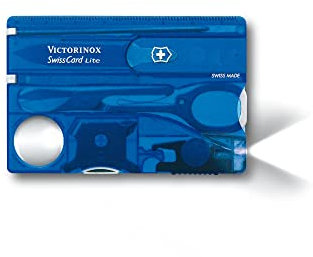 Victorinox Swiss Card Lite, Swiss Made Pocket Tool, 13 Functions, LED, Magnifier, Blue Transparent