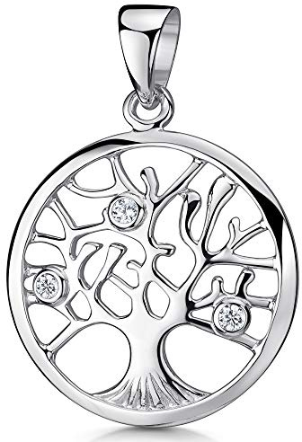 MATERIA 925 Silber Kettenanhänger Baum Zirkonia Keltik rhodiniert - Anhänger Lebensbaum 22x31mm Juwelieranfertigung #KA-123