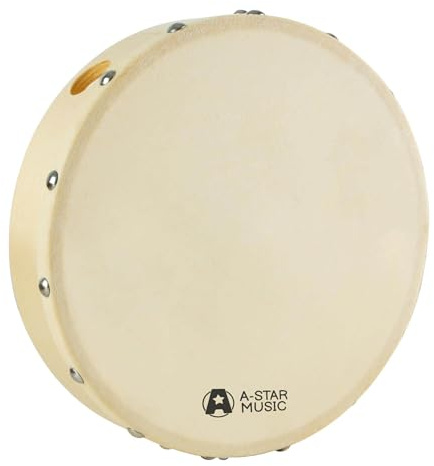 A-Star 8 inch Handheld Pre-Tuned Hand Drum, Natural Skin Head, 20cm Diameter Frame Drum