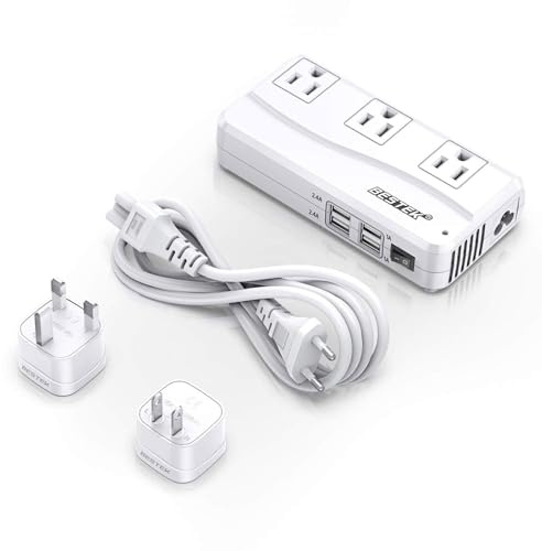 BESTEK Universal Travel Adapter 220V to 110V Voltage Converter with 0-2.4A 4 Port USB Charging and UK/AU/US/EU Worldwide Plug Adapter (White)