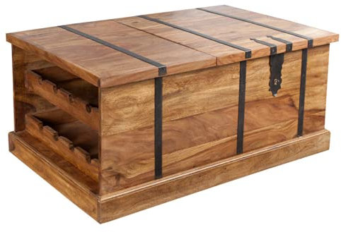 Invicta Interior riess-Ambiente Massiver Couchtisch Hausbar Bodega 100cm Sheesham Stone Finish Aufbewahrung Wohnzimmertisch Truhe Barschrank