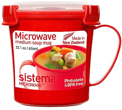 Sistema Microwave Soup Mug | 656 ml | Microwave Food Container with Steam Release Vent | BPA-Free | Red | 1 Count